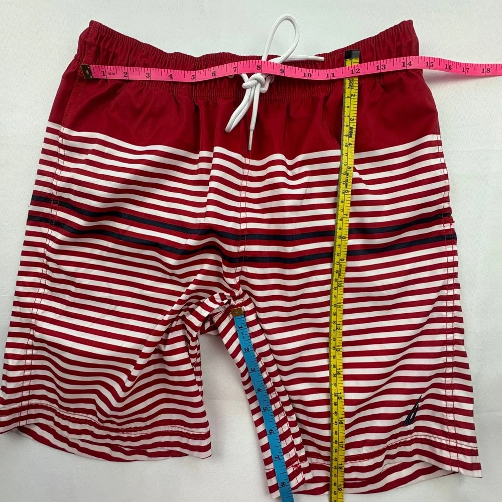 Nautica Mens‎ M Swim Trunks RWB Stripe Quick Dry Board Shorts Beachwear Pockets
